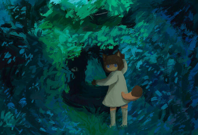 Foxxo in leaf tunnel